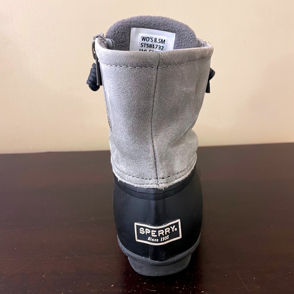 Sperry Saltwater Grey Black Suede Leather Duck Boots STS81732 Womens 8.5M - Picture 6 of 8